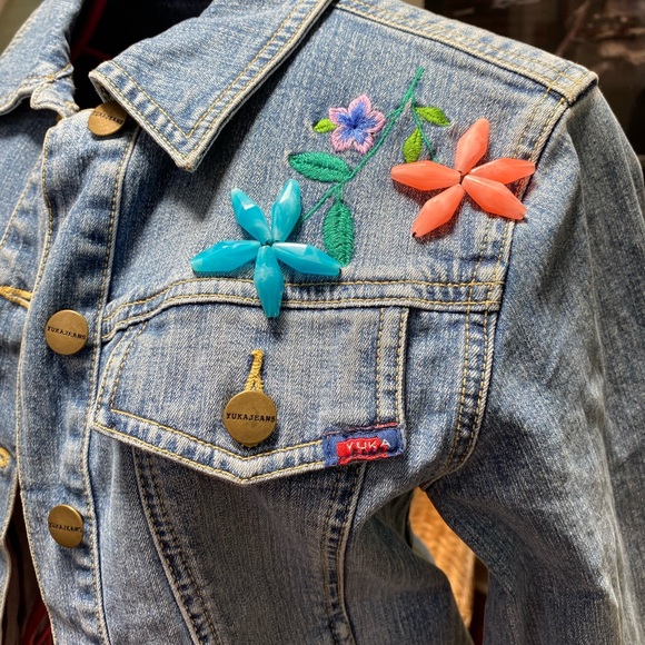 Embroidered Yuka Jean jacket bead embellished S - Picture 2 of 11